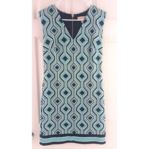 Michael Kors Dress S Sleeveless V-neck Pattern Zipper Geometric Blue Stretch